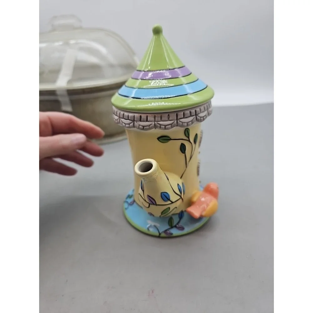 Burton And Burton Teapot Joanne Fink Whimsical Bird‎ Pastel Color Cottage Core